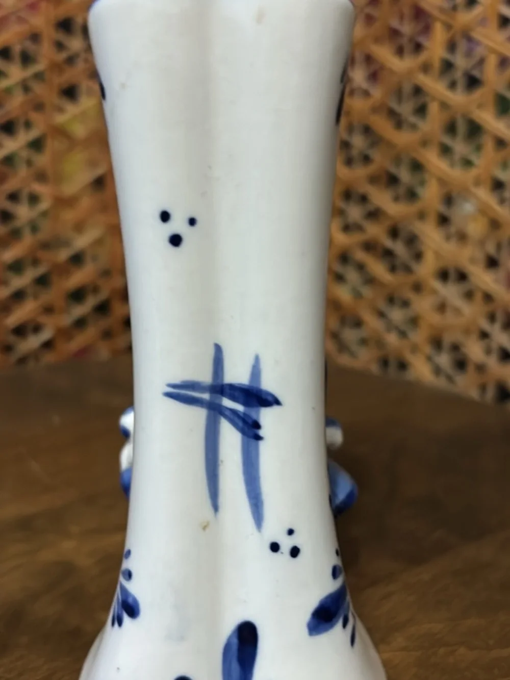 Blue and White Ceramic Kissing Children Candle Holder - Unbranded